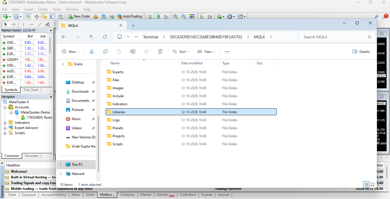 Libraries Folder on MT4
